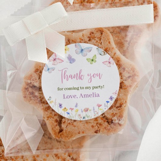 バタフライワイルドフラワー誕生日ステッカーラベル ラウンドシール