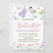 バタフライワイルドフラワー誕生日パーティーの招待 招待状 (正面)