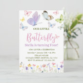 バタフライワイルドフラワー誕生日パーティーの招待 招待状 (スタンド正面)