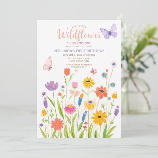 バタフライワイルドフラワー1st誕生日招待状 招待状 (スタンド正面)