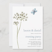 バタフライワイルドフラワーQRブルー結婚ズ夕べパーティー 招待状 (正面)