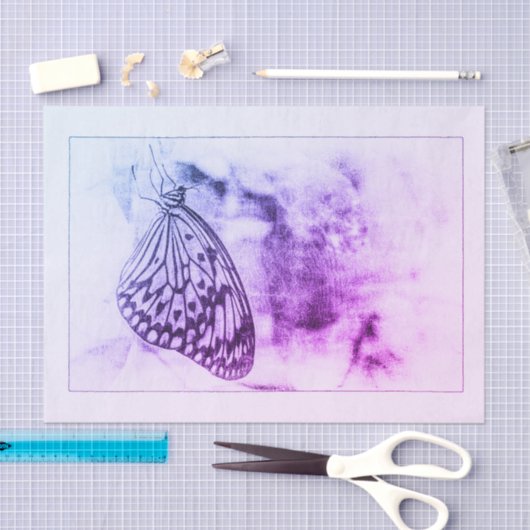 バタフライヴィンテージアンティークパープルホワイトデクページ 薄葉紙 (クラフト)
