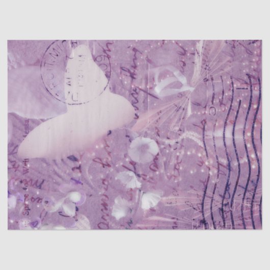 バタフライヴィンテージアンティークフローラパープルスクリプト 薄葉紙 (正面)