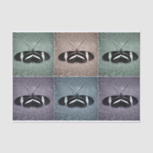 バタフライヴィンテージアンティークブルーパープルグリーンデザイン 薄葉紙 (正面)