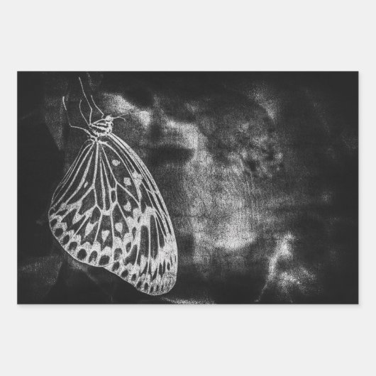バタフライヴィンテージアンティーク白黒デコパージュ ラッピングペーパーシート (正面2)
