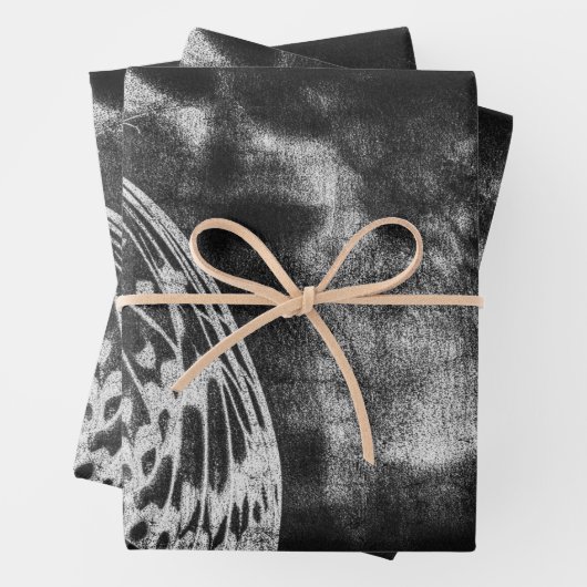 バタフライヴィンテージアンティーク白黒デコパージュ ラッピングペーパーシート (インサイチュ)