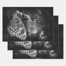 バタフライヴィンテージアンティーク白黒デコパージュ ラッピングペーパーシート