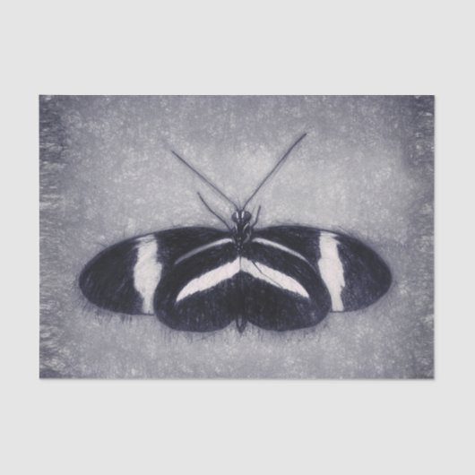 バタフライヴィンテージアンティーク白黒デコパージュ 薄葉紙 (正面)