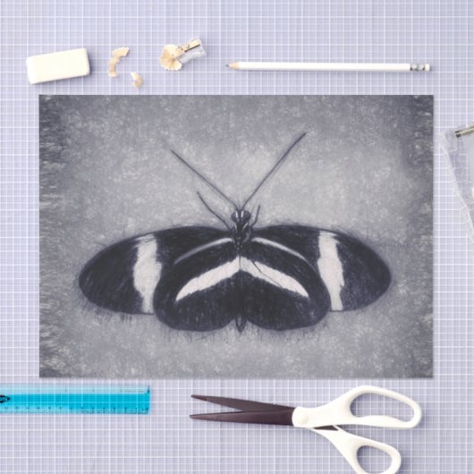 バタフライヴィンテージアンティーク白黒デコパージュ 薄葉紙 (クラフト)