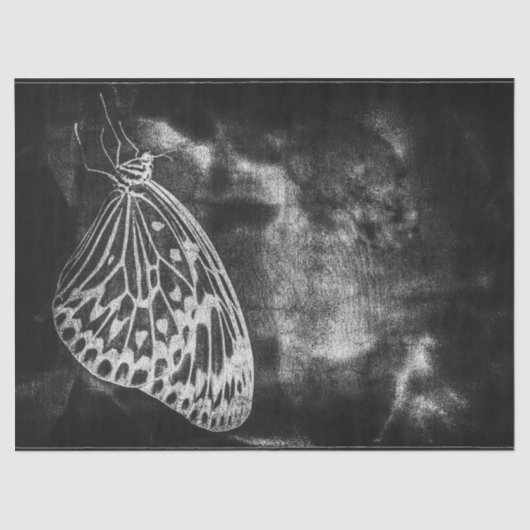 バタフライヴィンテージアンティーク白黒デコページ 薄葉紙 (正面)