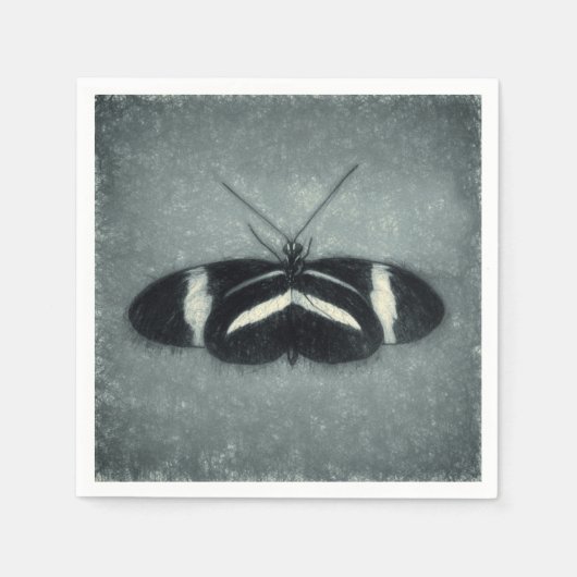 バタフライヴィンテージパステルグリーンアンティークデクページ スタンダードカクテルナプキン (正面)