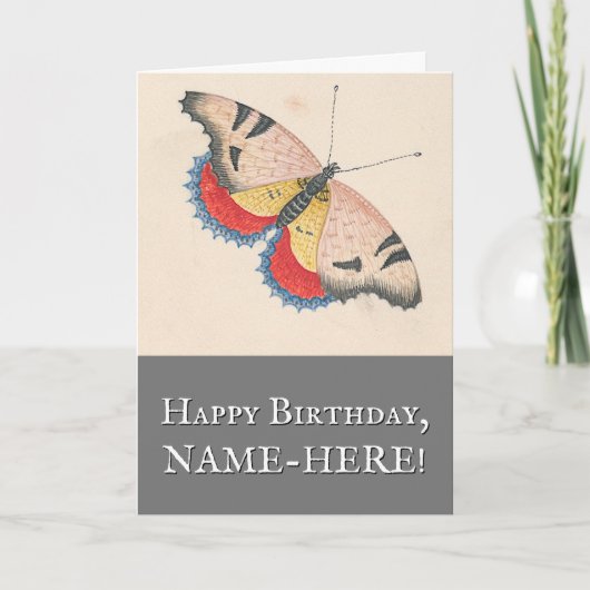 バタフライヴィンテージルック誕生日グリーティングカード カード (正面)