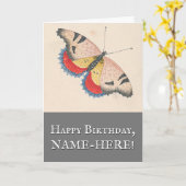 バタフライヴィンテージルック誕生日グリーティングカード カード (黄色い花)