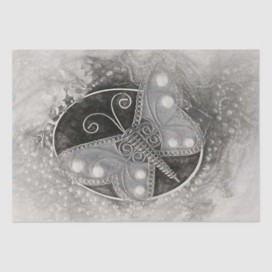 バタフライヴィンテージロマンチックブラックアンドホワイトアンティーク 薄葉紙 (正面)