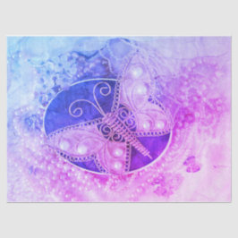 バタフライヴィンテージロマンティックパープルピンクデコパージュ 薄葉紙