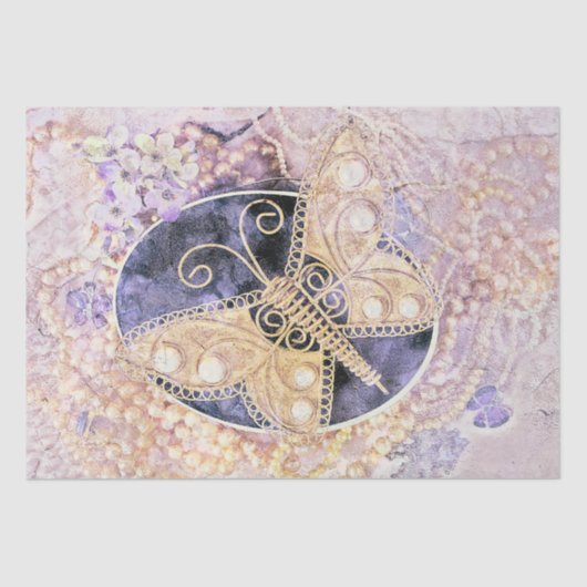 バタフライヴィンテージ金ゴールドパープルピンクロマンチックアート 薄葉紙 (正面)