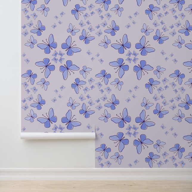 バタフライ万華鏡のように千変万化するパターンインブルー&ラベンダー 壁紙 (アプリケーション)