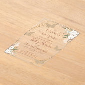 バタフライ付きアクリル系ベビーシャワー招待状 アクリル招待状 (レイダウン)