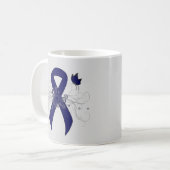 バタフライ付きダークブルーリボン コーヒーマグカップ (正面左)