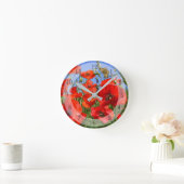 バタフライ付きポピー畑 ラウンド壁時計 (ホーム)