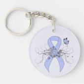 バタフライ付きライトブルーリボン キーホルダー (正面)