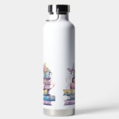 バタフライ付き本のパステルウォーターカラースタック ウォーターボトル (右面)