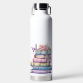バタフライ付き本のパステルウォーターカラースタック ウォーターボトル (正面)