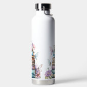 バタフライ付き本のパステルウォーターカラースタック ウォーターボトル (左面)