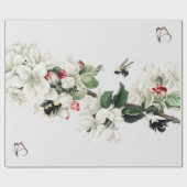 バタフライ及びさくらんぼブロッソンラッピング紙 ラッピングペーパー (フラット)