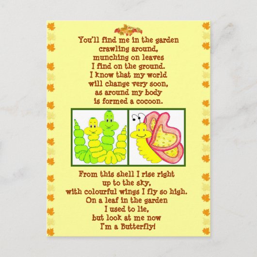 バタフライ型枠の芋虫の絵はがき ポストカード (正面)