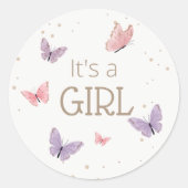 バタフライ女の子の赤ちゃんシャワー ラウンドシール (正面)