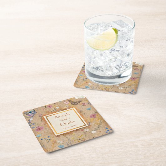 バタフライ庭園の結婚式ヴィンテージ スクエアペーパーコースター (インサイチュ)