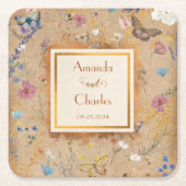 バタフライ庭園の結婚式ヴィンテージ スクエアペーパーコースター (正面)