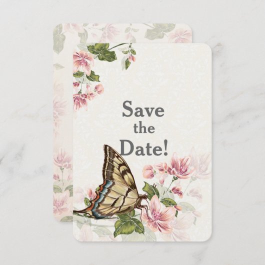 バタフライ庭園の結婚式日付の保存 招待状 (正面/裏面)