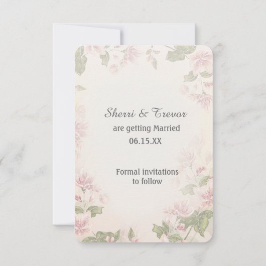 バタフライ庭園の結婚式日付の保存 招待状 (裏面)