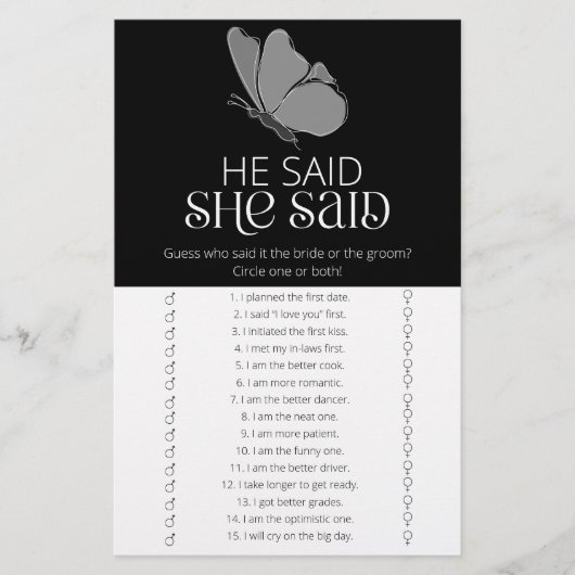 バタフライ彼は彼女はブライダルシャワーゲームを言った (正面)