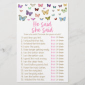 バタフライ彼は彼女はブライダルシャワーゲームを言った 便箋 (正面)