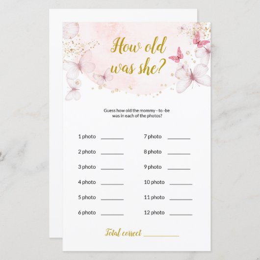 バタフライ彼女は何歳だった?赤ちゃんシャワーゲーム (正面/裏面)