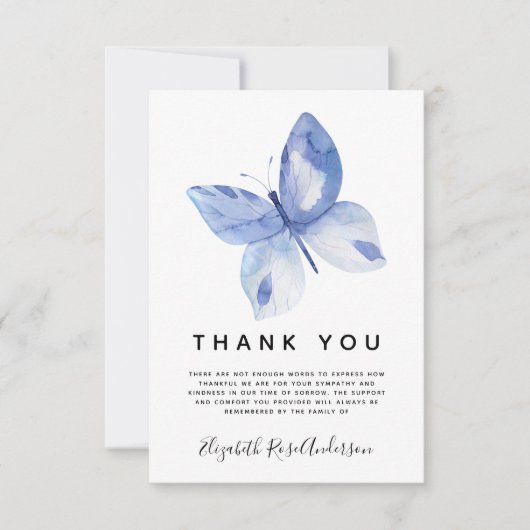 バタフライ悔やみや弔慰葬儀サンキュー ノートカード (正面)