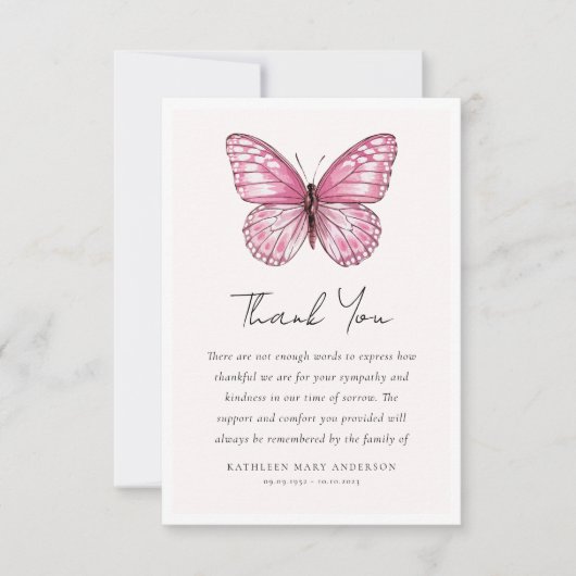 バタフライ悔やみや弔慰葬儀 サンキューカード (正面)
