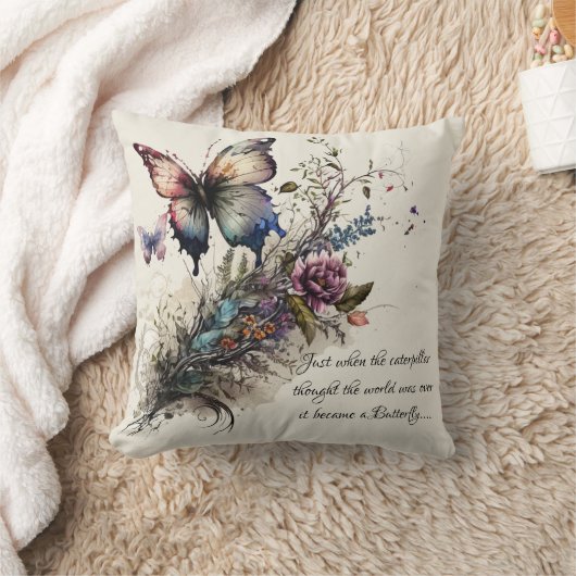 バタフライ感動的勇気付けられる引用文 クッション (ブランケット)