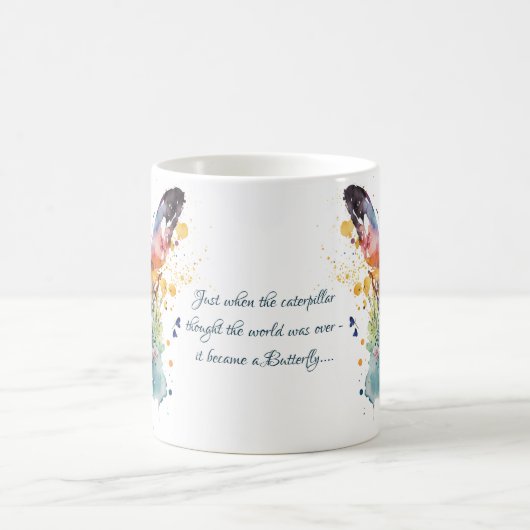 バタフライ感動的勇気付けられる引用文 コーヒーマグカップ (中央)