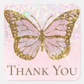 バタフライ感謝していユークラシックラウンドステッカー スクエアシール (正面)