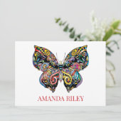 バタフライ招待状/パーソナライズされたノーテカード 招待状 (スタンド正面)