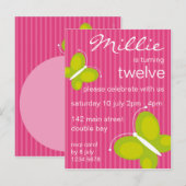 バタフライ招待状[ライム+ピンク] インビテーションポストカード (正面/裏面)