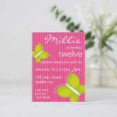 バタフライ招待状[ライム+ピンク] インビテーションポストカード (スタンド正面)
