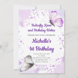 バタフライ招待状、第1誕生日、紫 招待状