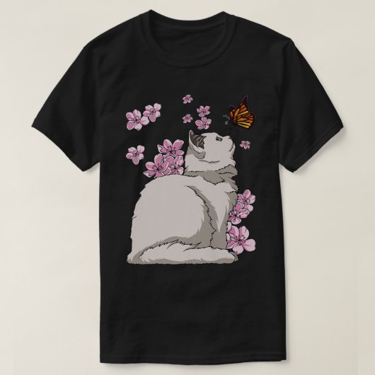 バタフライ日本の桜さくらんぼ Tシャツ (デザイン正面)