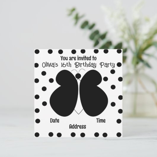 バタフライ水玉模様誕生会 招待状 (スタンド正面)