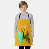 バタフライ水色アクアかわいらし エプロン (着用した状態)